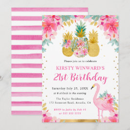 ピンクと金ゴールドパイナップル&フラミンゴ21歳 招待状