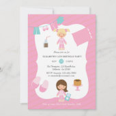 ピンクと金ゴールドパジャマパンケーキガールバースデーパーティー 招待状 (正面)