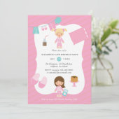 ピンクと金ゴールドパジャマパンケーキガールバースデーパーティー 招待状 (スタンド正面)