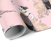 ピンクと金ゴールドパリフォイルアールヌーボー ラッピングペーパー (ロールコーナー)