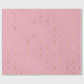 ピンクと金ゴールドパリフォイルフローラルパターン ラッピングペーパー (フラット)