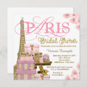ピンクと金ゴールドパリブライダルシャワー 招待状 (正面/裏面)