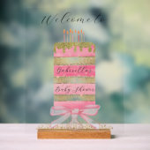 ピンクと金ゴールドパーソナライズされたケーキ「ようこそ」 アクリルサイン (ニュートラル)