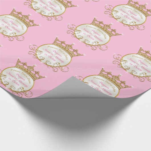 ピンクと金ゴールドパーソナライズされたプリンセス包装紙 ラッピングペーパー (角)