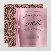 ピンクと金ゴールドヒョウ箔ジェムハート30th誕生日 招待状 (正面/裏面)