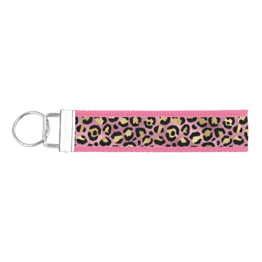 ピンクと金ゴールドヒョウ系デザイン15 リストバンドキーホルダー (鍵左)