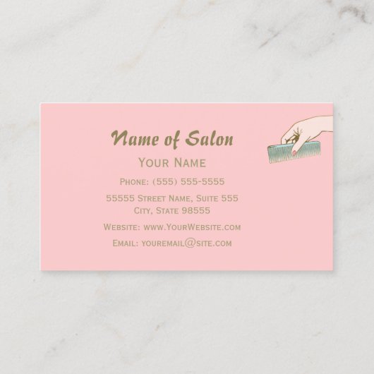 ピンクと金ゴールドビューティシャンヴィンテージコーム髪サロン 名刺 (裏面)