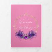 ピンクと金ゴールドピーコックキンセニェラ 三つ折り招待状 (カバー)