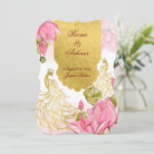 ピンクと金ゴールドピーコックロータス結婚インディアン 招待状 (スタンド正面)