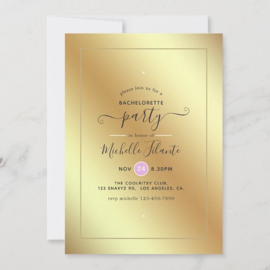 ピンクと金ゴールドファッショニスタバチェロレッテ 招待状 (裏面)