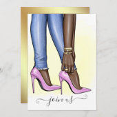 ピンクと金ゴールドファッショニスタバチェロレッテ 招待状 (正面/裏面)