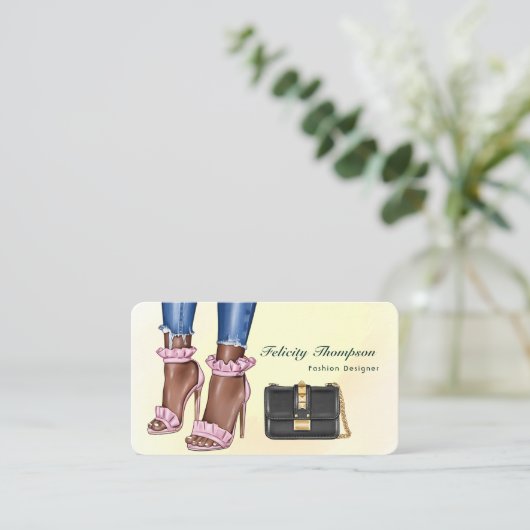 ピンクと金ゴールドファッションデザイナーQRコードビジネスCa 名刺 (スタンド正面)