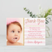 ピンクと金ゴールドファースト誕生日サンキューカード 招待状 (スタンド正面)