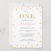 ピンクと金ゴールドファースト誕生日招待状 招待状 (正面)