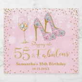 ピンクと金ゴールドフィフティファイブ&素晴らしい55誕生日 スパークリングワインラベル (シングルラベル)