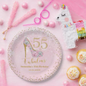 ピンクと金ゴールドフィフティファイブ&素晴らしい55誕生日 ペーパープレート (パーティー)