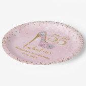 ピンクと金ゴールドフィフティファイブ&素晴らしい55誕生日 ペーパープレート (アングル)