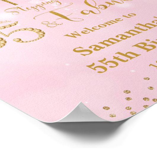 ピンクと金ゴールドフィフティファイブ&素晴らしい55誕生日 ポスター (角)