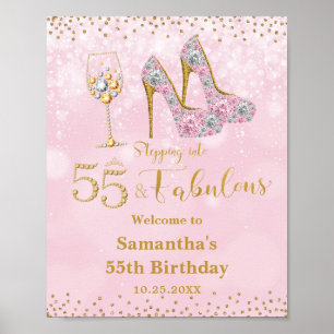 ピンクと金ゴールドフィフティファイブ&素晴らしい55誕生日 ポスター