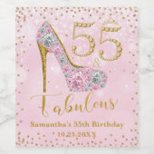 ピンクと金ゴールドフィフティファイブ&素晴らしい55誕生日 ワインラベル (シングルラベル)
