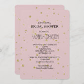 ピンクと金ゴールドフェイクグリッター紙吹雪ブライダルシャワー 招待状 (正面/裏面)