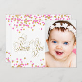 ピンクと金ゴールドフォトガールズサンキューカード サンキューカード (正面/裏面)