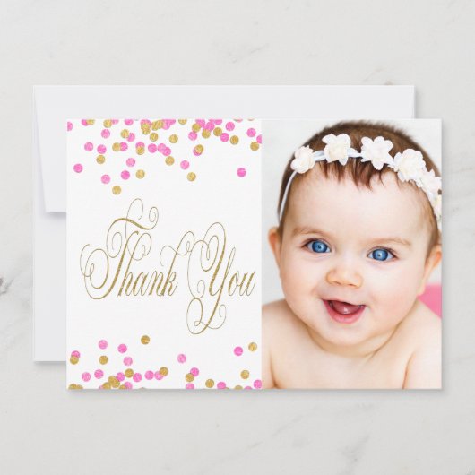 ピンクと金ゴールドフォトガールズサンキューカード サンキューカード (正面)
