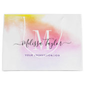 ピンクと金ゴールドフォトホログラフィーモノグラムの ラージペーパーバッグ (正面)