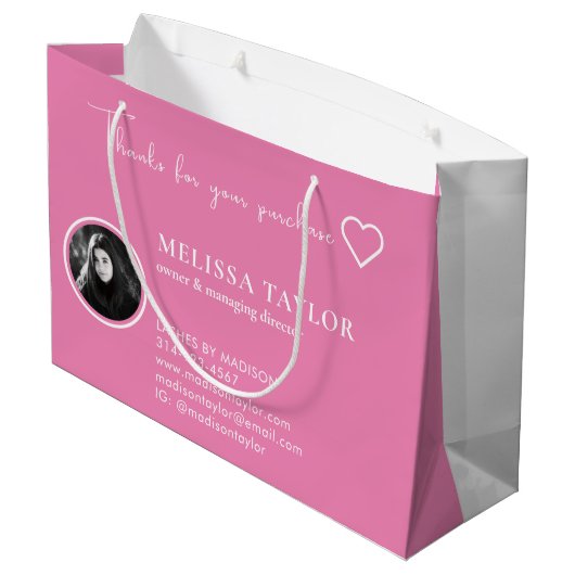 ピンクと金ゴールドフォトホログラフィーモノグラムの ラージペーパーバッグ (裏面アングル)