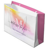 ピンクと金ゴールドフォトホログラフィーモノグラムの ラージペーパーバッグ (正面アングル)