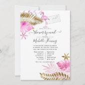 ピンクと金ゴールドフラミンゴの女の子ベビーシャワー(郵便) 招待状 (正面)
