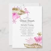 ピンクと金ゴールドフラミンゴ仮想ベビーシャワー 招待状 (正面)