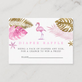 ピンクと金ゴールドフラミンゴ赤ちゃんシャワーおむつラッフル エンクロージャーカード
