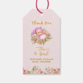 ピンクと金ゴールドフラワーテーマその女の子の赤ちゃんシャワー ギフトタグ (裏面)