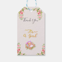 ピンクと金ゴールドフラワーテーマその女の子の赤ちゃんシャワー ギフトタグ