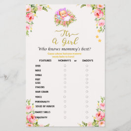 ピンクと金ゴールドフラワーテーマその女の子の赤ちゃんシャワー チラシ