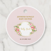 ピンクと金ゴールドフラワーテーマその女の子の赤ちゃんシャワー フェイバータグ (裏面)