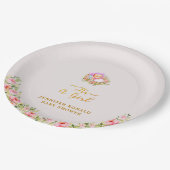 ピンクと金ゴールドフラワーテーマその女の子の赤ちゃんシャワー ペーパープレート (アングル)