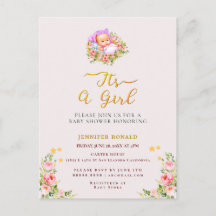 ピンクと金ゴールドフラワーテーマその女の子の赤ちゃんシャワー