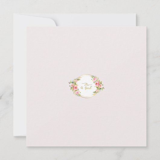 ピンクと金ゴールドフラワーテーマその女の子の赤ちゃんシャワー 招待状 (裏面)