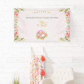 ピンクと金ゴールドフラワーテーマその女の子の赤ちゃんシャワー 横断幕 (インサイチュ)