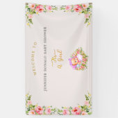 ピンクと金ゴールドフラワーテーマその女の子の赤ちゃんシャワー 横断幕 (縦)