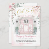 ピンクと金ゴールドフランスのカフェパティスリーガール誕生日 招待状 (正面/裏面)