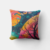 ピンクと金ゴールドフルムーンツリーシルエット クッション (正面)