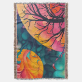 ピンクと金ゴールドフルムーンツリーシルエット スローブランケット (正面縦)