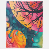 ピンクと金ゴールドフルムーンツリーシルエット フリースブランケット (正面)