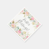 ピンクと金ゴールドフローライースター スタンダードカクテルナプキン (角)