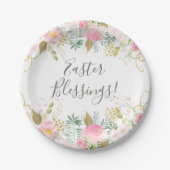 ピンクと金ゴールドフローライースター ペーパープレート (正面)