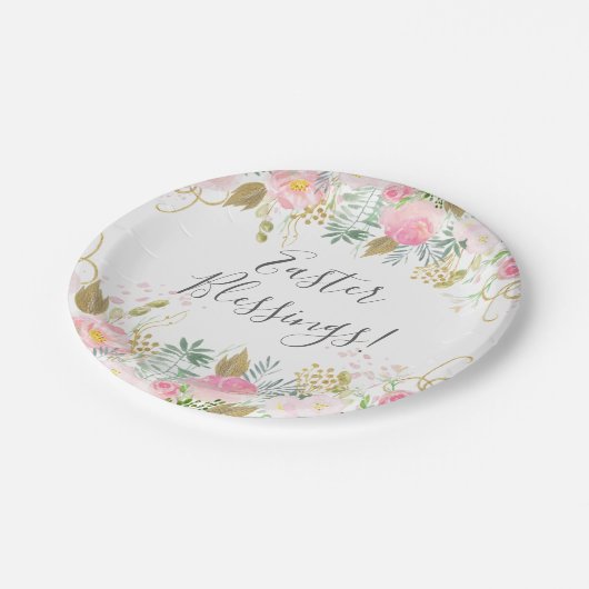 ピンクと金ゴールドフローライースター ペーパープレート (アングル)