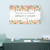 ピンクと金ゴールドフローラエレガントな結婚式へようこそ 横断幕 (トレードショー)